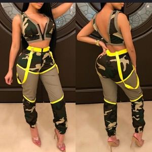 Autumn Camouflage Crop Top Pantsuit